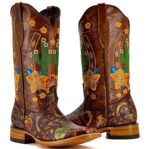Women’s Hand Tooled “Cactus and Flowers” – Rodeo T